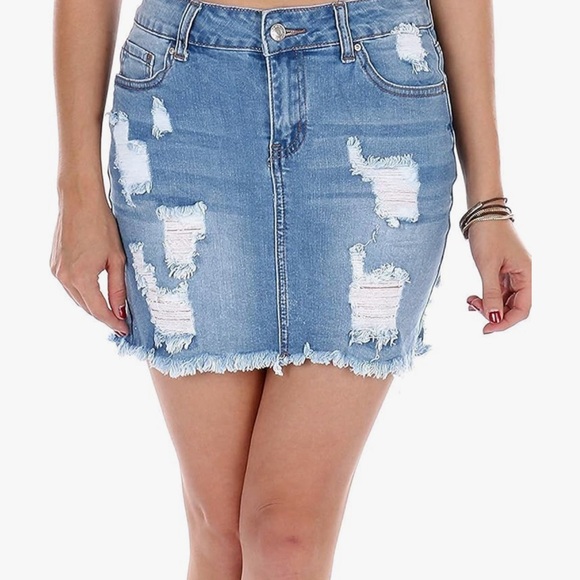 Wax Women's  Casual Distressed A-Line Denim Short Skirt-large - Picture 3 of 13